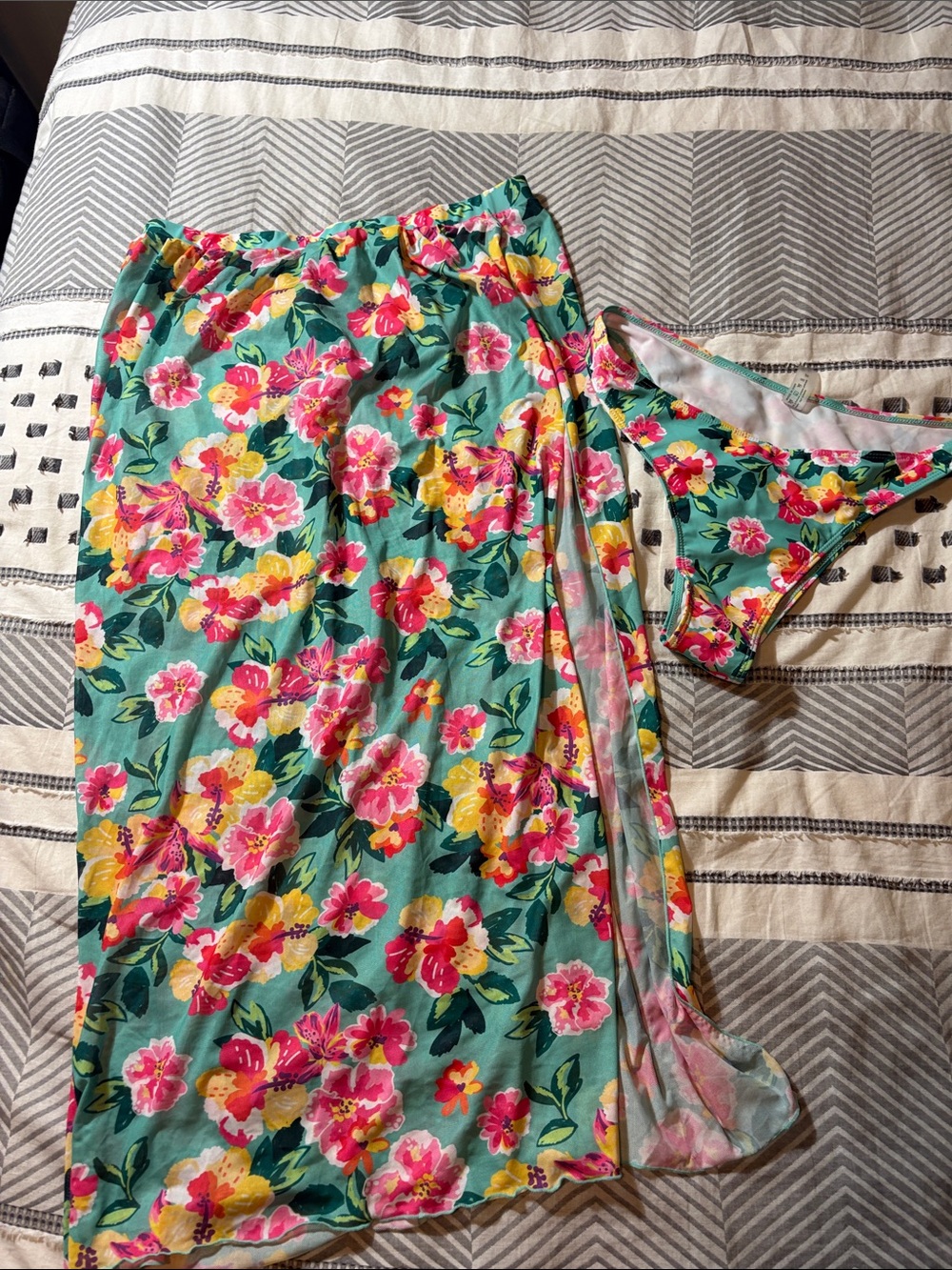Women’s Floral Swim Cover-Up & Bikini Bottom Set - Mint Floral XL
